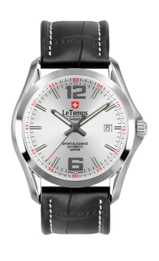 Sport Elegance Gent Automatik Herrenuhr mit schwarzem Lederarmband