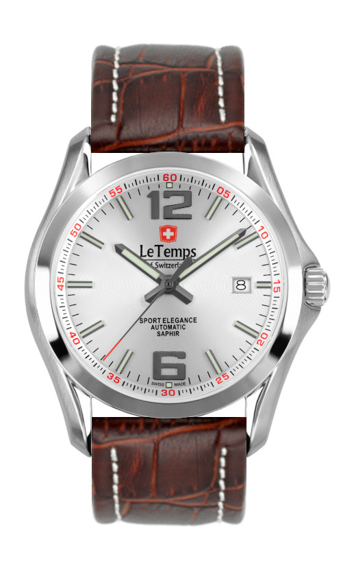 Sport Elegance Gent Automatik Herrenuhr mit weißem Lederarmband