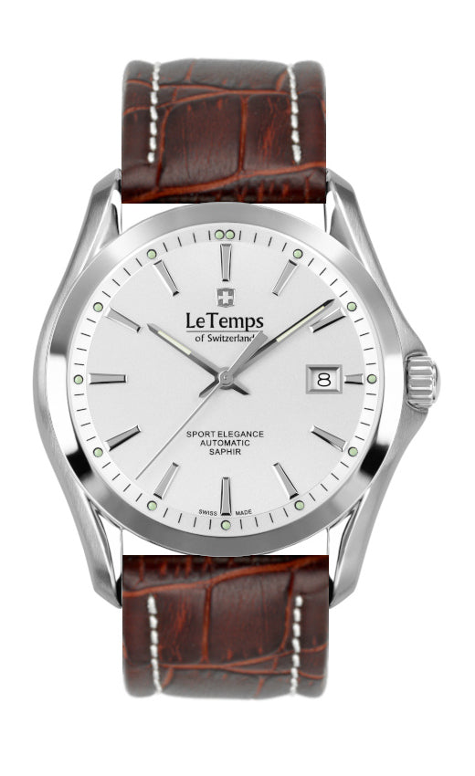 Sport Elegance Gent Automatik Herrenuhr mit silbernem Lederarmband