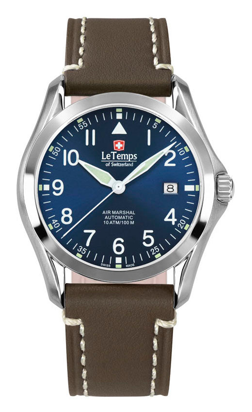 Air Marshal 40 Automatik Unisex Uhr mit weißem Lederarmband – Saphirglas