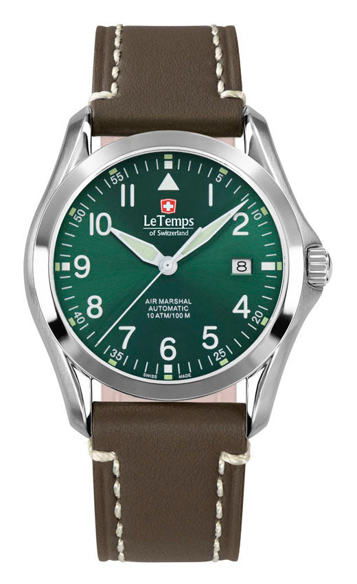 Air Marshal 40 Automatik Unisex Uhr mit weißem Lederarmband – Saphirglas