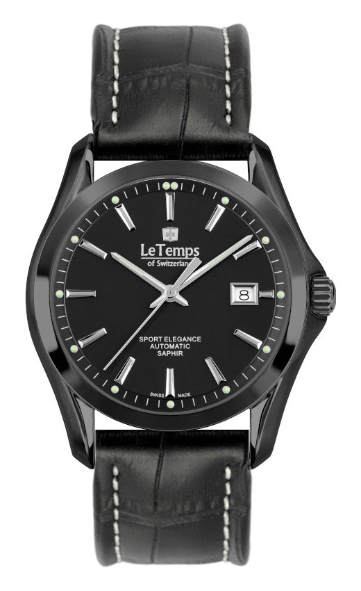 Sport Elegance Gent Automatik Herrenuhr mit schwarzem Lederarmband