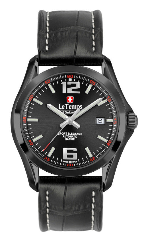 Sport Elegance Gent Automatik Herrenuhr mit schwarzem Lederarmband
