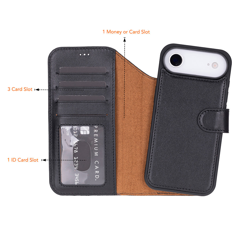 iPhone 17 Air Magic Wallet Echtleder Geldbörsenhülle (Rot, Schwarz, Tan, Rosa, Grau, Blau, Braun,)