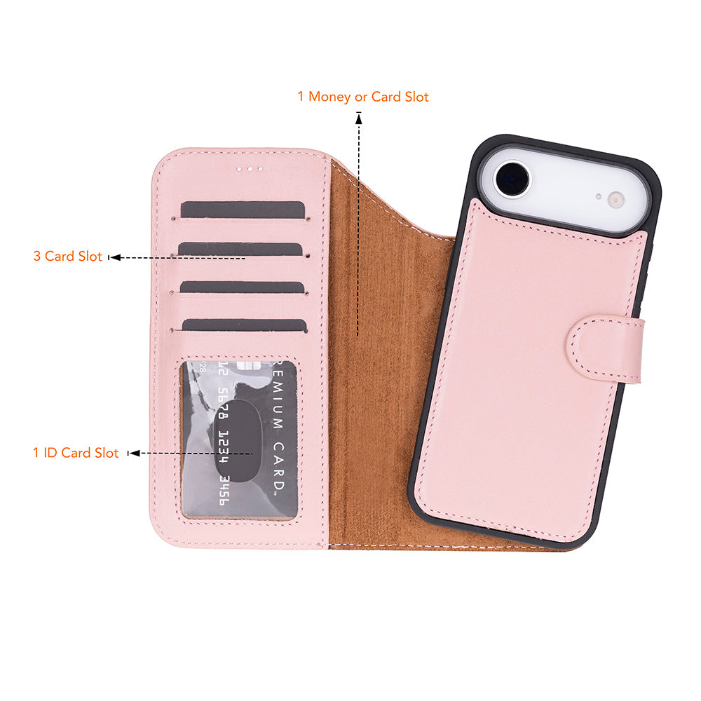 iPhone 17 Air Magic Wallet Echtleder Geldbörsenhülle (Rot, Schwarz, Tan, Rosa, Grau, Blau, Braun,)