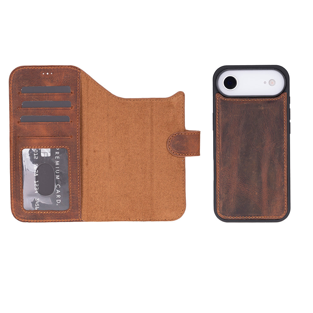 iPhone 17 Air Magic Wallet Echtleder Geldbörsenhülle (Rot, Schwarz, Tan, Rosa, Grau, Blau, Braun,)