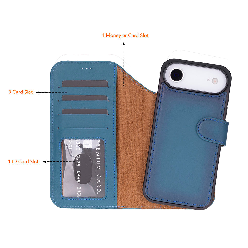 iPhone 17 Air Magic Wallet Echtleder Geldbörsenhülle (Rot, Schwarz, Tan, Rosa, Grau, Blau, Braun,)