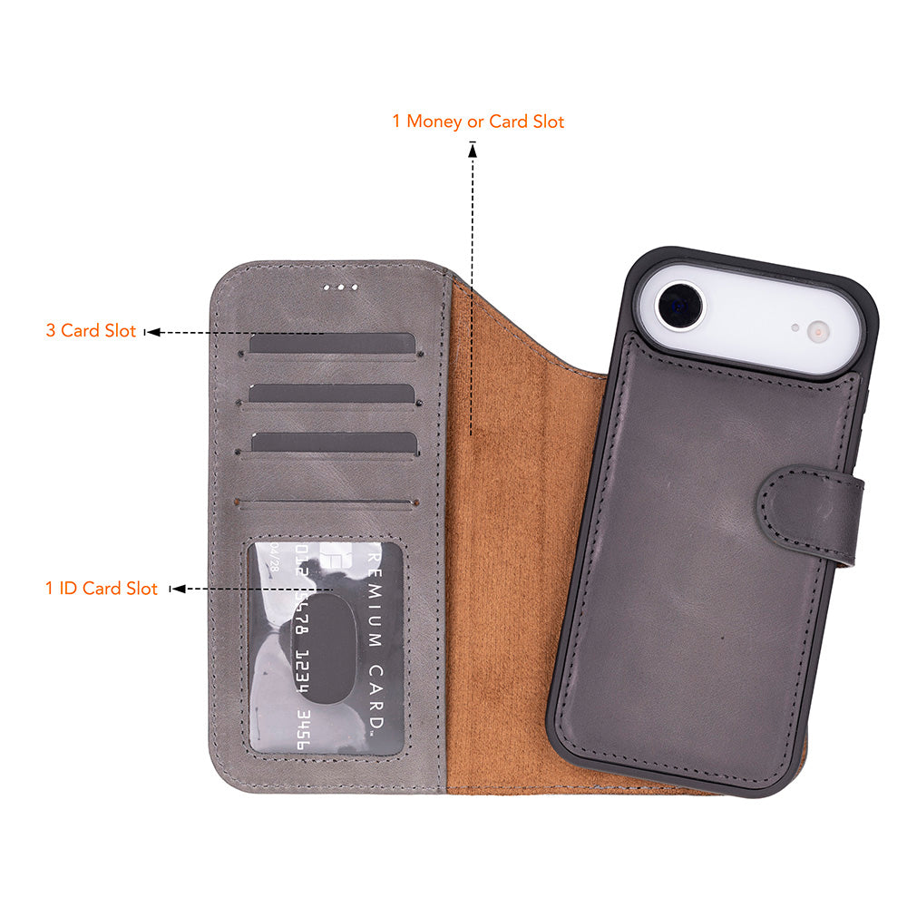 iPhone 17 Air Magic Wallet Echtleder Geldbörsenhülle (Rot, Schwarz, Tan, Rosa, Grau, Blau, Braun,)