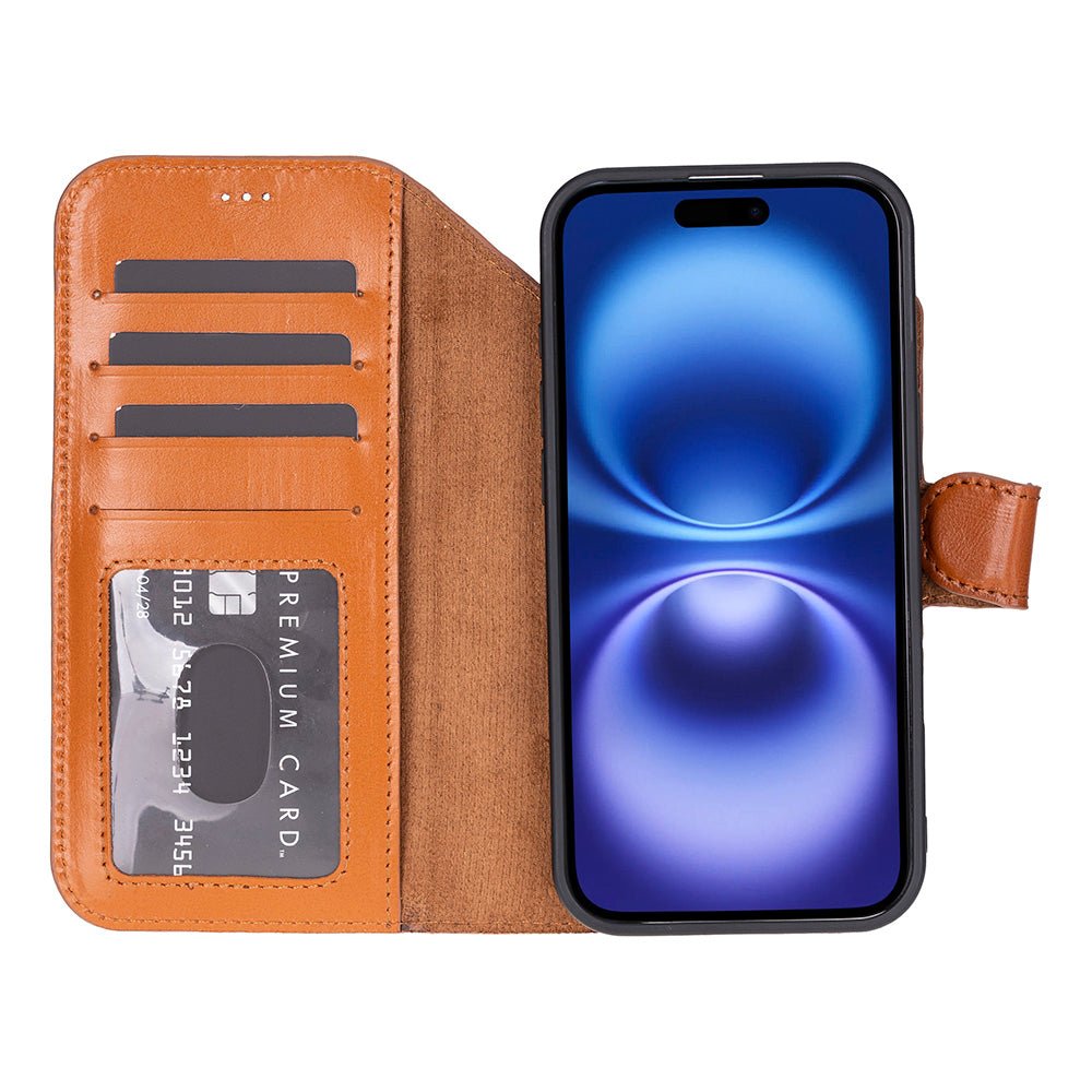 iPhone 17 Air Magic Wallet Echtleder Geldbörsenhülle (Rot, Schwarz, Tan, Rosa, Grau, Blau, Braun,)