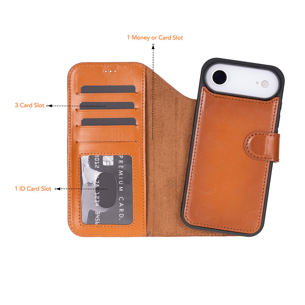 iPhone 17 Air Magic Wallet Echtleder Geldbörsenhülle (Rot, Schwarz, Tan, Rosa, Grau, Blau, Braun,)