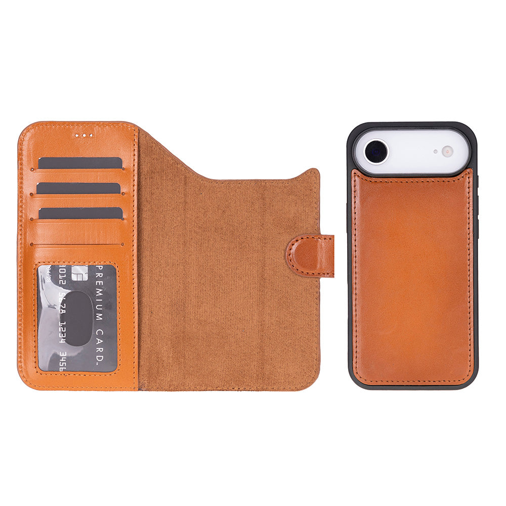 iPhone 17 Air Magic Wallet Echtleder Geldbörsenhülle (Rot, Schwarz, Tan, Rosa, Grau, Blau, Braun,)