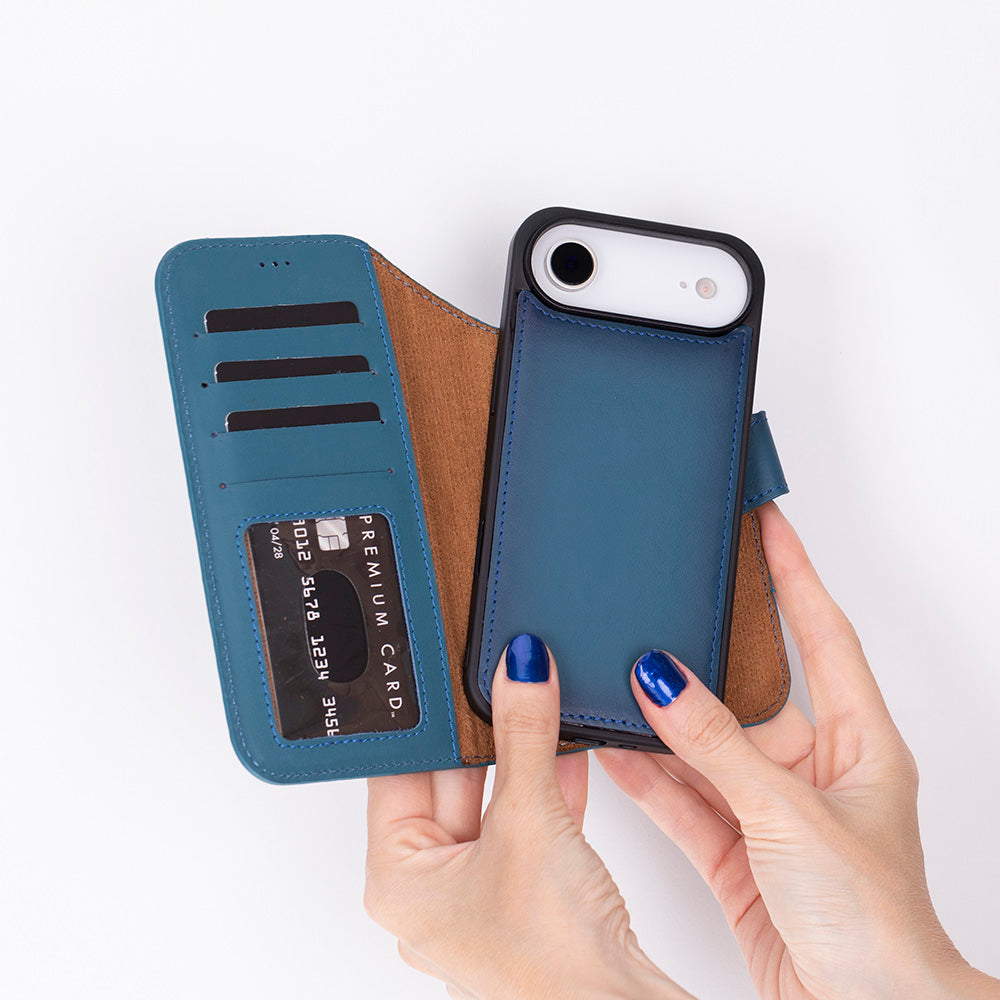 iPhone 17 Air Magic Wallet Echtleder Geldbörsenhülle (Rot, Schwarz, Tan, Rosa, Grau, Blau, Braun,)