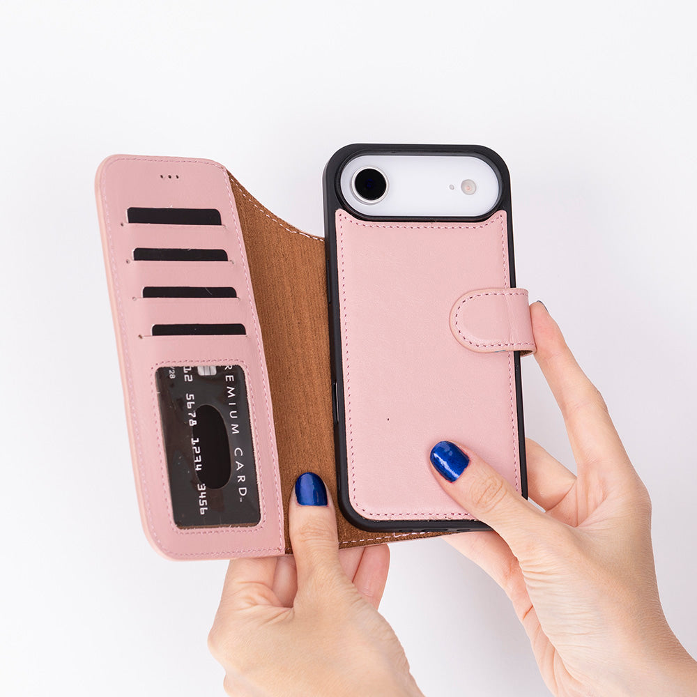 iPhone 17 Air Magic Wallet Echtleder Geldbörsenhülle (Rot, Schwarz, Tan, Rosa, Grau, Blau, Braun,)