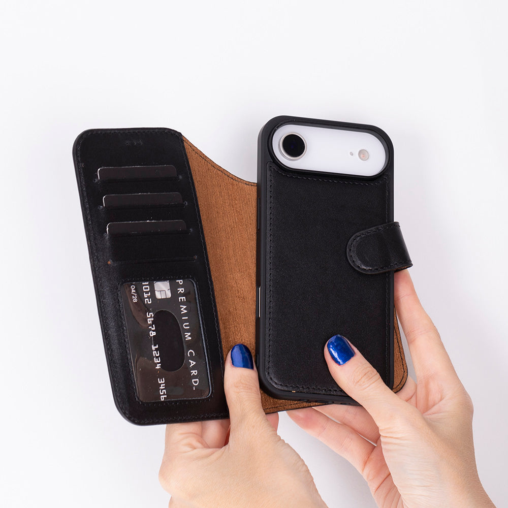 iPhone 17 Air Magic Wallet Echtleder Geldbörsenhülle (Rot, Schwarz, Tan, Rosa, Grau, Blau, Braun,)