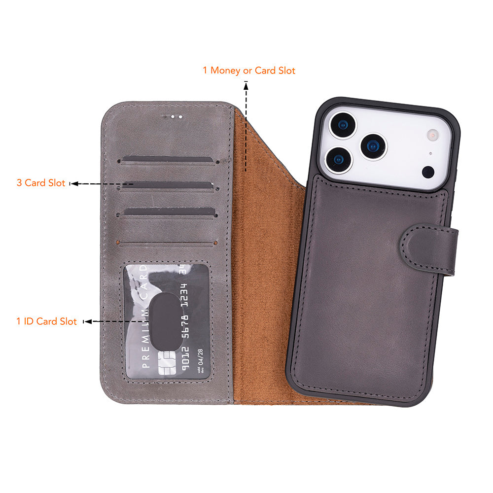 iPhone 17 Pro (6.3") Magic Wallet Echtleder Geldbörsenhülle