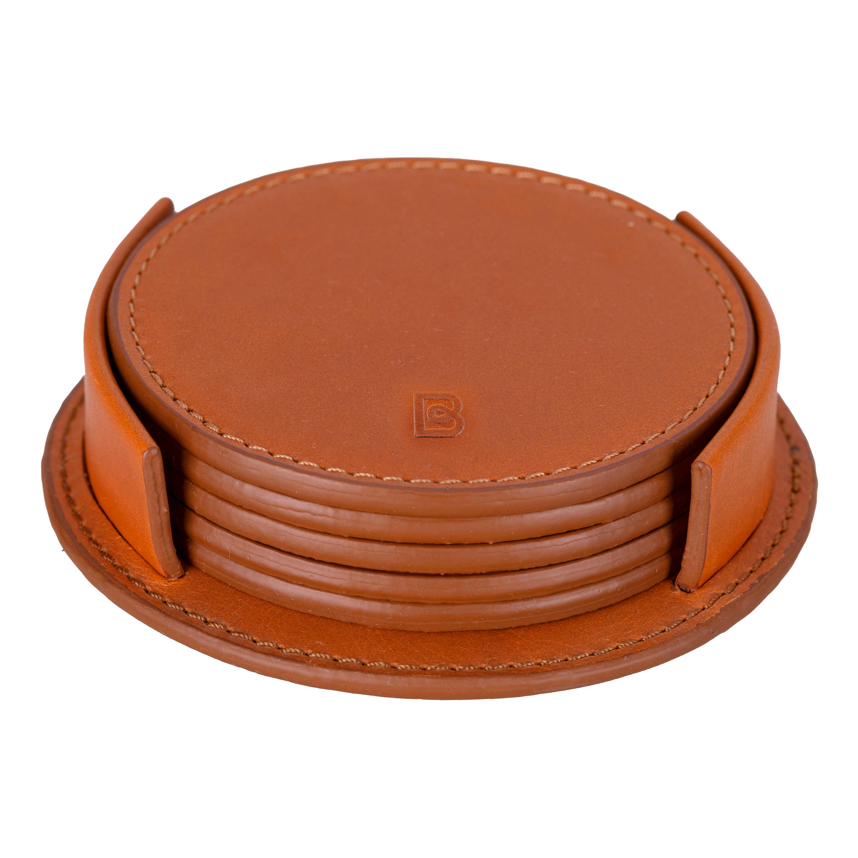 Lavion Handgefertigtes Leder Untersetzer-Set (5 Stück + Halter)