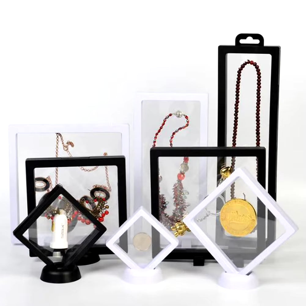 5PCS Display Box 3D Floating Frame Holder Stand Box Clear Jewelry Ring Coin Display Holder Case Floating Frame Display Holder