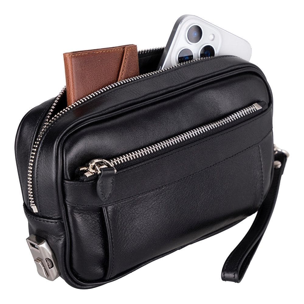Handgelenktasche / Forge Lederhandtasche, Handtasche Schwarz