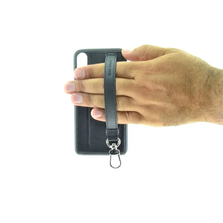Mike Galeli - iPhone Xs / X Echtleder Hülle Back Case mit Handschlaufe und Kartenfach- Schwarz