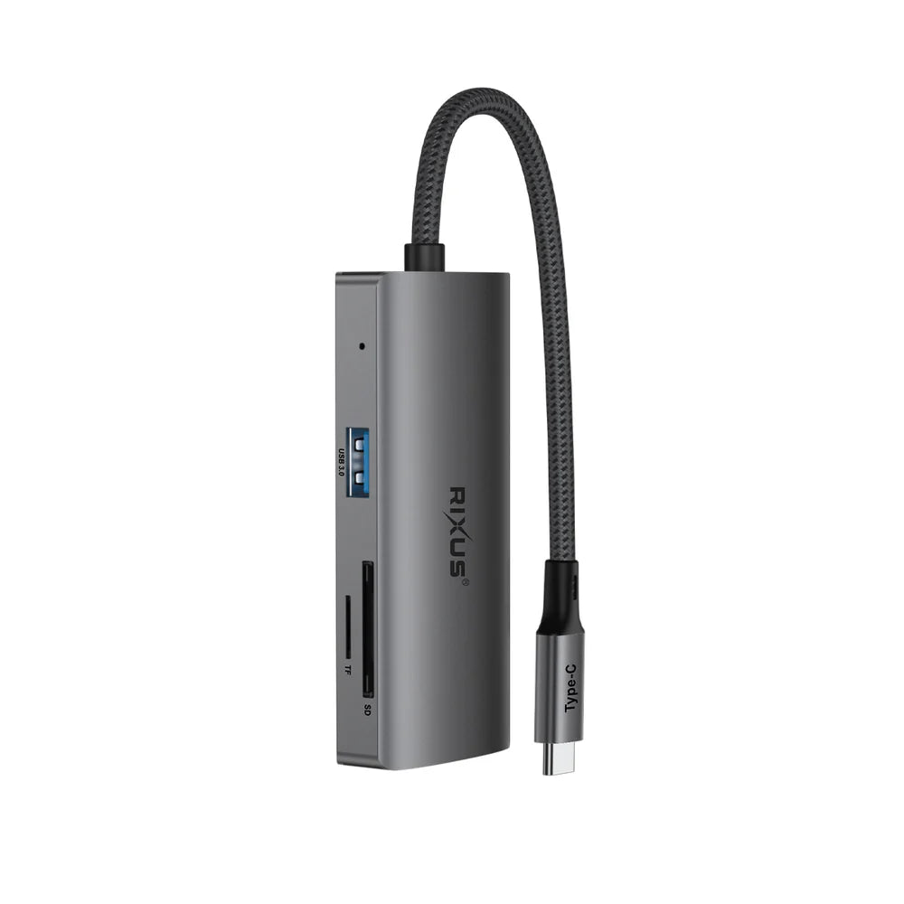 Rixus RXHU08 USB-C Docking Station mit HDMI, LAN &amp; mehr – Grau