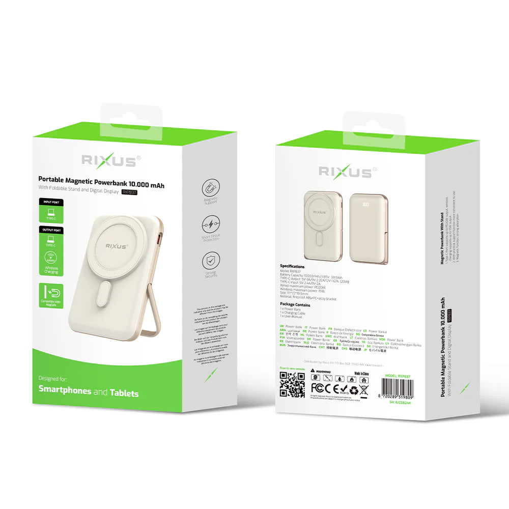 Rixus RXPB37 10.000 mAh Magnetische Powerbank – Mit Klappständer – Rosegold