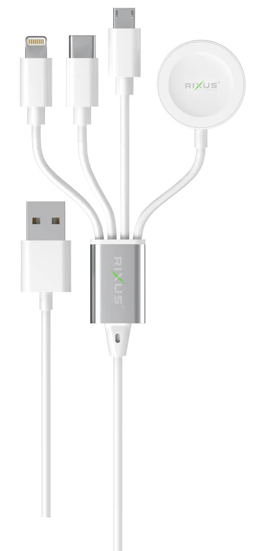 Rixus RXU843 4-in-1-Ladekabel - Schnelles und sicheres Laden für USB-C, Micro-USB, Lightning und Smartwatches