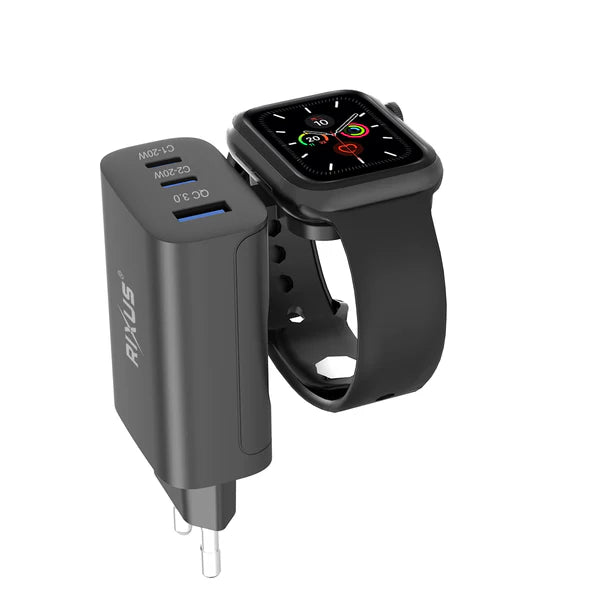 Rixus RXHC40 43W 4-in-1 Wireless Ladestation für iWatch, iPhone und AirPods – Schwarz