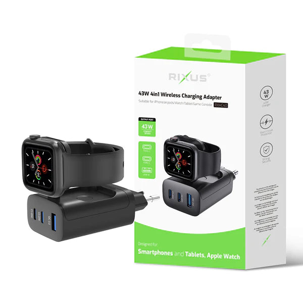 Rixus RXHC40 43W 4-in-1 Wireless Ladestation für iWatch, iPhone und AirPods – Schwarz