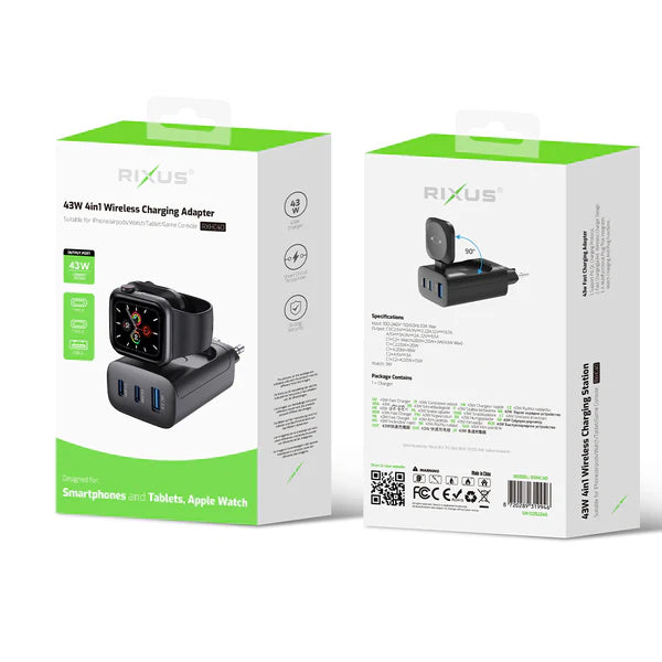 Rixus RXHC40 43W 4-in-1 Wireless Ladestation für iWatch, iPhone und AirPods – Schwarz