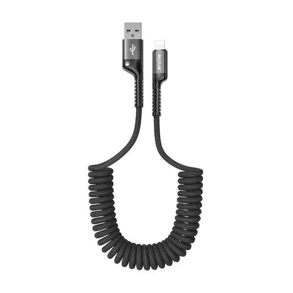 Rixus RXUC17AL Einziehbares Spiralkabel - USB-A zu Lightning 1M Schwarz