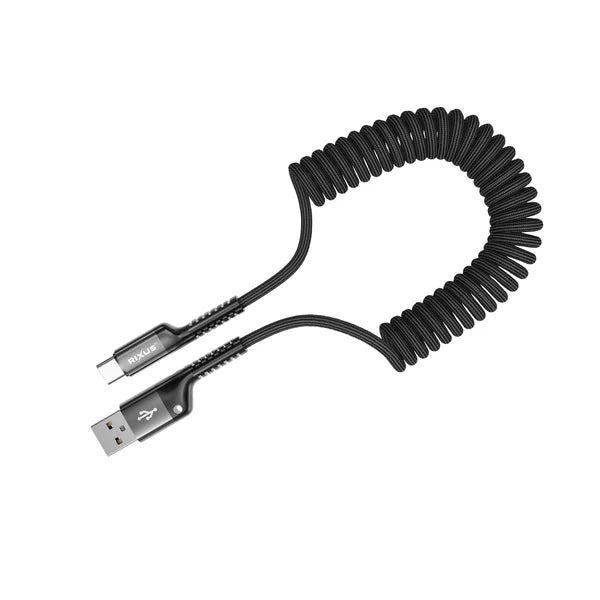 Rixus RXUC17AC Einziehbares Spiralkabel - USB-A zu Type-C 1M Schwarz