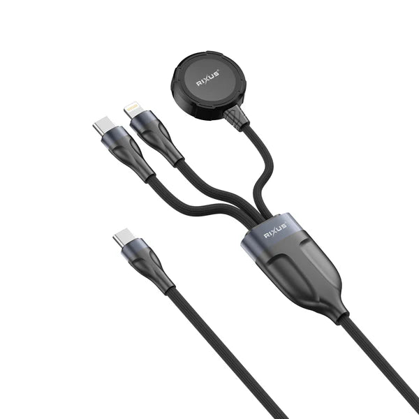 Rixus RXUC31 3-in-1 Ladegerät-Kabel für Smartphone und Smartwatch – 120CM Schwarz