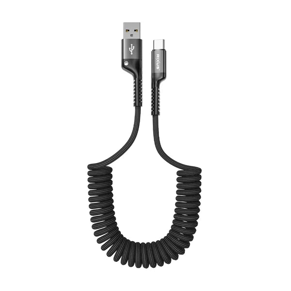 Rixus RXUC17AC Einziehbares Spiralkabel - USB-A zu Type-C 1M Schwarz