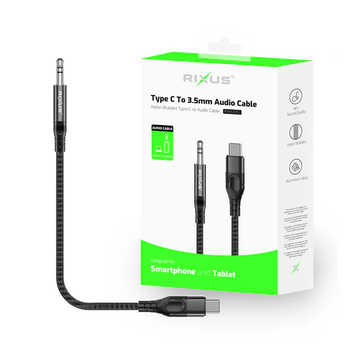 Rixus RXMU35C USB-C zu 3,5mm AUX Kabel 120cm – Schwarz