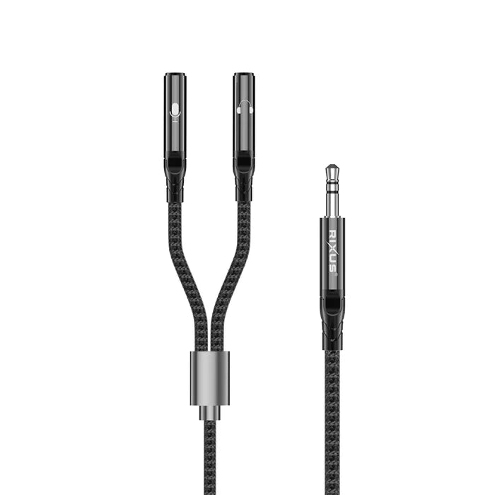 Rixus RXMU35A Audio-Splitter-Kabel, 3,5-mm-Klinke, Schwarz, 30 cm