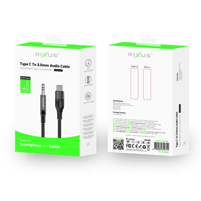 Rixus RXMU35C USB-C zu 3,5mm AUX Kabel 120cm – Schwarz