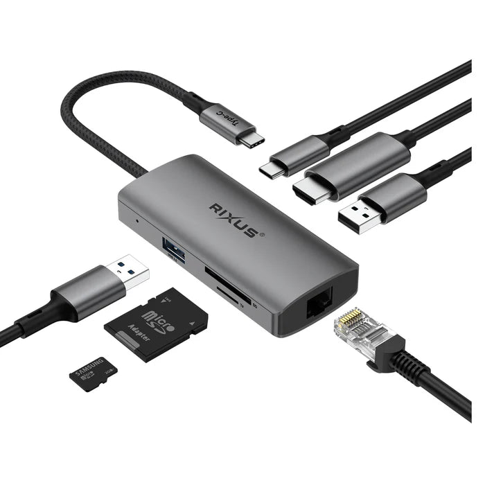 Rixus USB-C zu HDMI Adapter mit Dockingstation - Multifunktionale Anschlusslösung