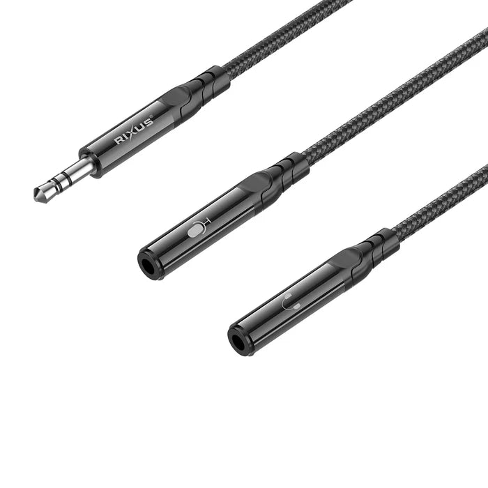 Rixus RXMU35A Audio-Splitter-Kabel, 3,5-mm-Klinke, Schwarz, 30 cm