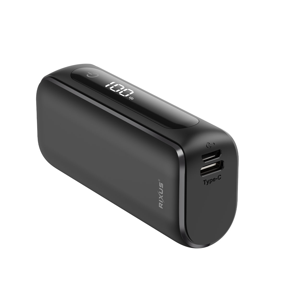 Rixus RXPB23 5000 mAh Kompakte Powerbank mit Digitalanzeige – Schwarz