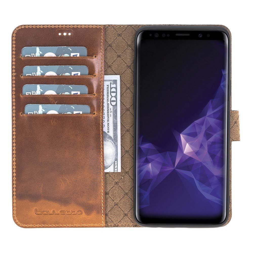 Magnetische Abnehmbare Leder Mappen Kasten für Samsung Galaxy S9 PLUS in Vegetal Tan
