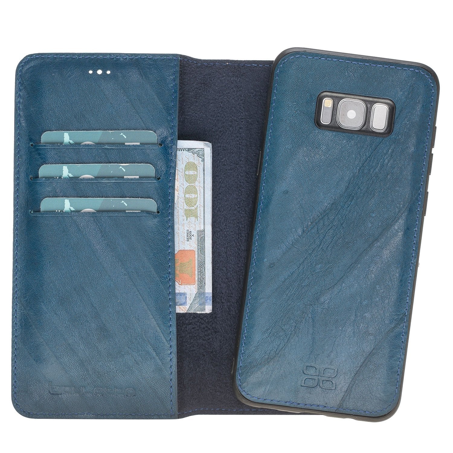 Magnetische abnehmbare Leder Geldbörse für Samsung S8 - Blau gefaltet