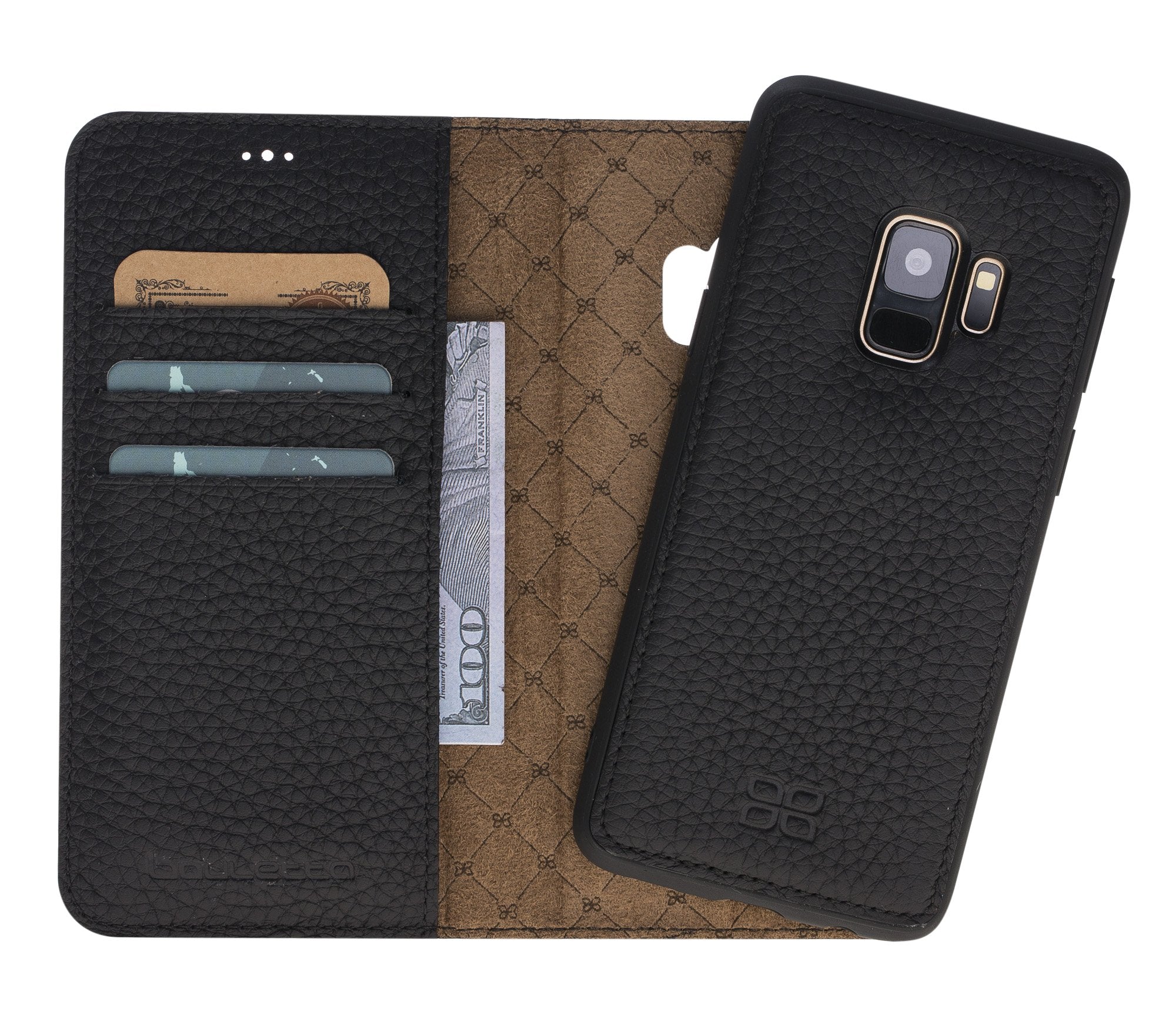 Magnetische abnehmbare Leder Geldbörse für Samsung Galaxy S9 - Schwarz