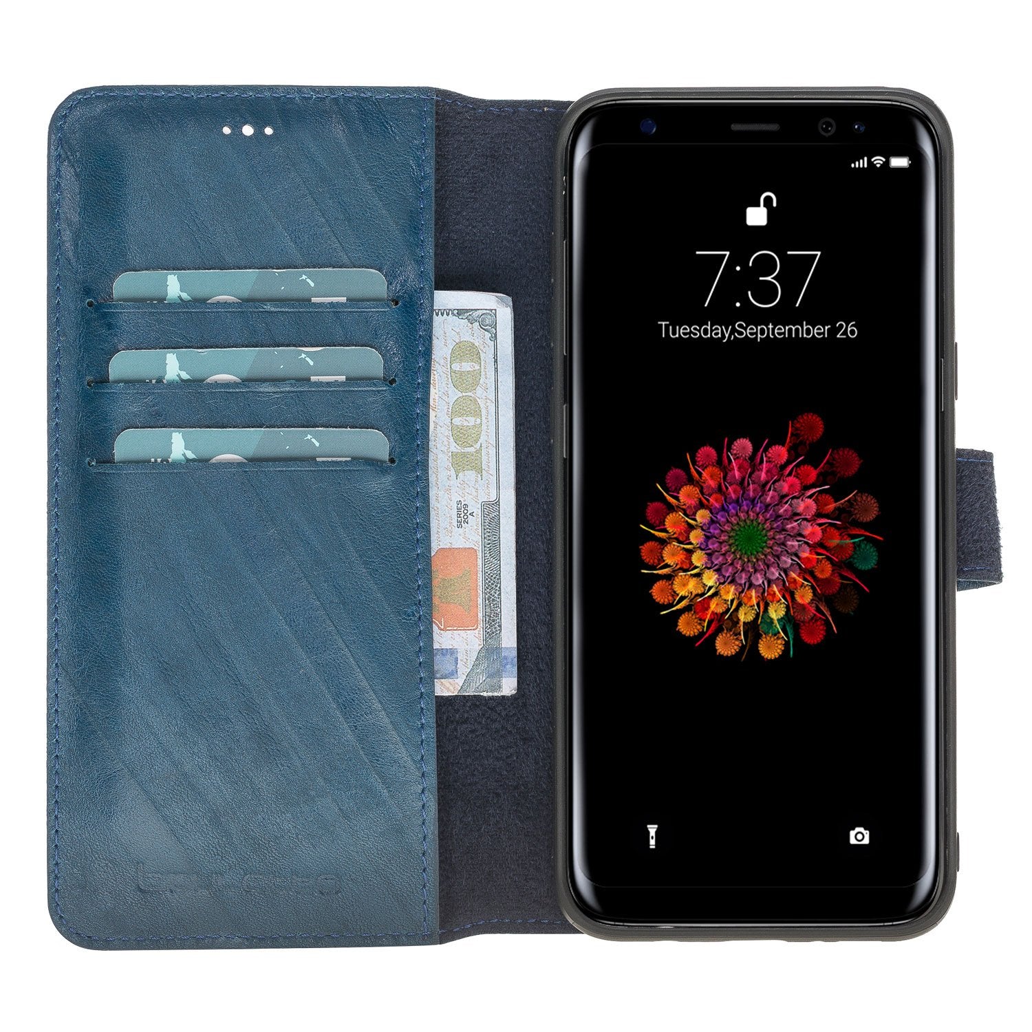Magnetische abnehmbare Leder Geldbörse für Samsung S8 - Blau gefaltet