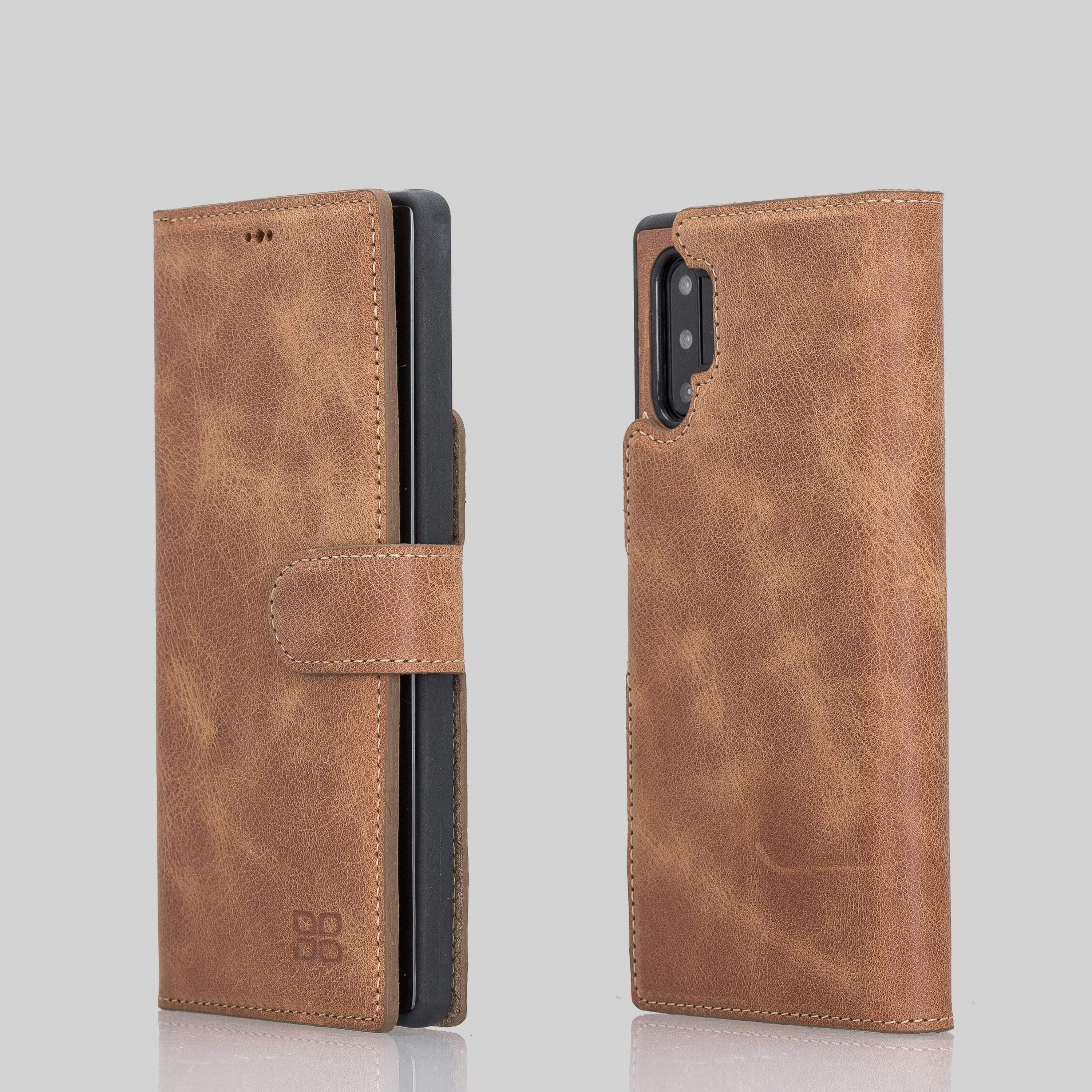 Magnetische abnehmbare Leder Wallet Case mit RFID Blocker für Samsung Note 10 Plus - Rustic Tan mit Effect