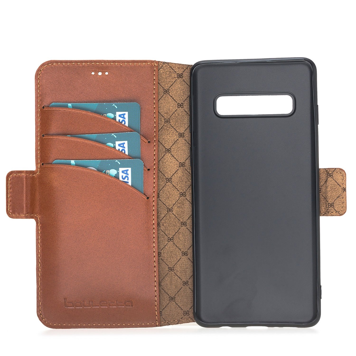 Wallet Leather Case New Edition with ID slot for Samsung S10- Rustic Tan with Effect
