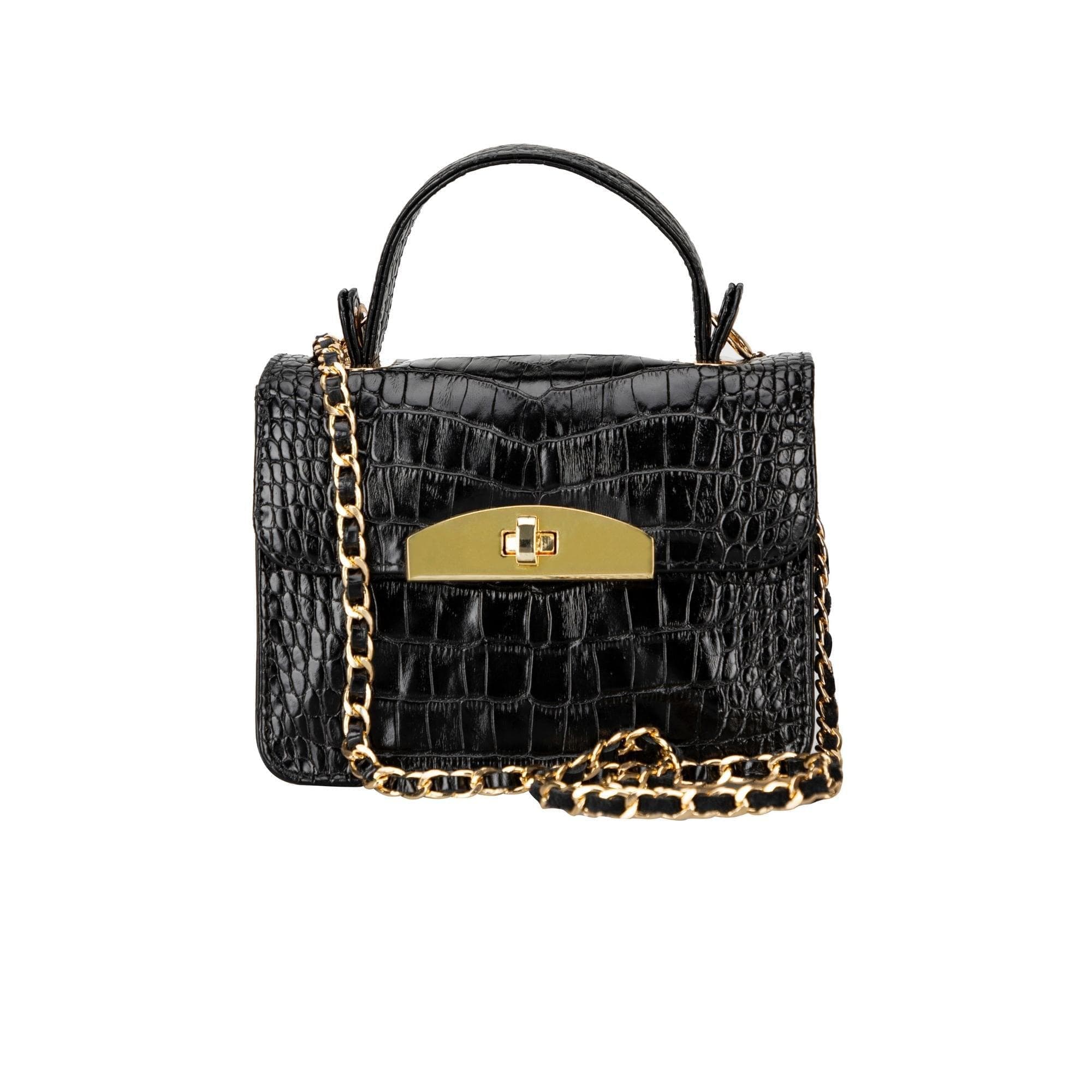 Alisha Geniune Leather Women’s Bag Black Croc Bouletta LTD