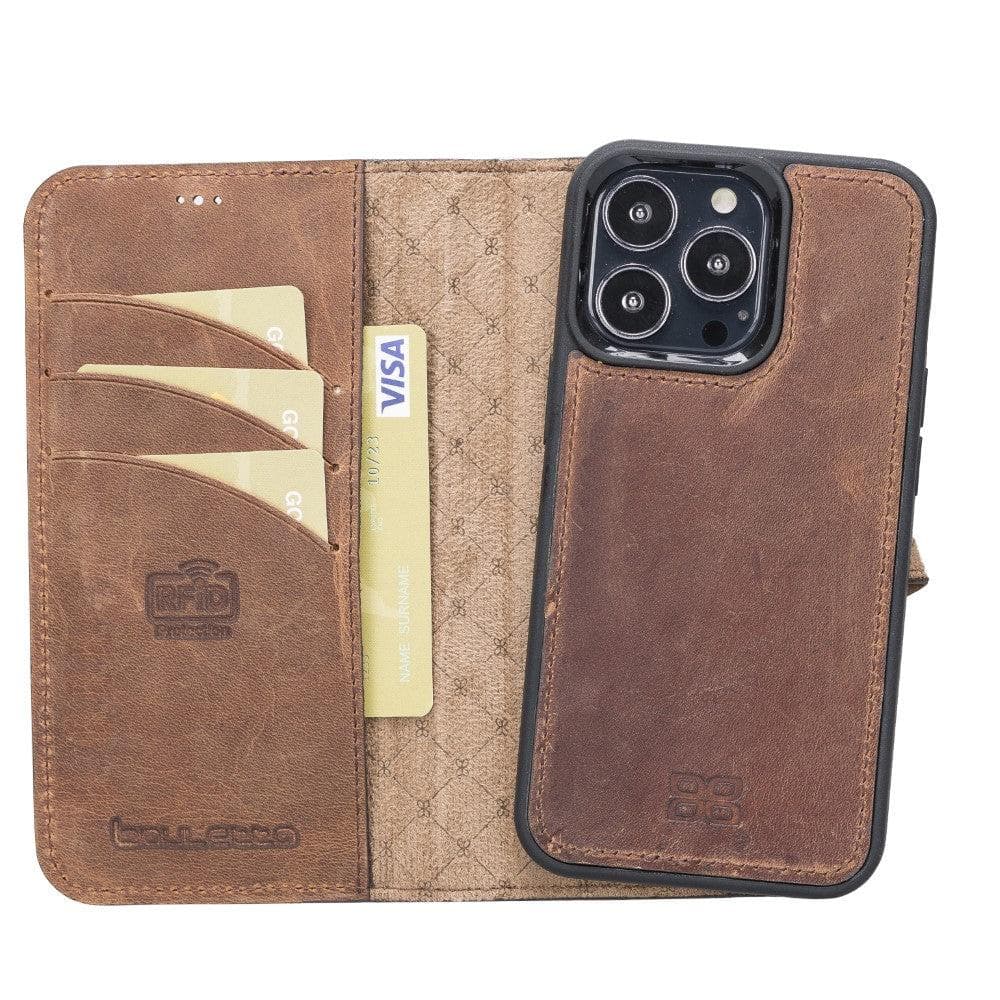 Apple iPhone 13 Series Detachable Leather Wallet Case - MW iPhone 13 Pro Max / Antic Brown Bouletta LTD