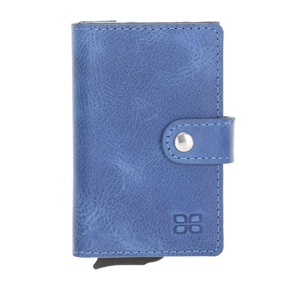 Carlov Leather Mechanical Card Holder Sax Blue Bouletta
