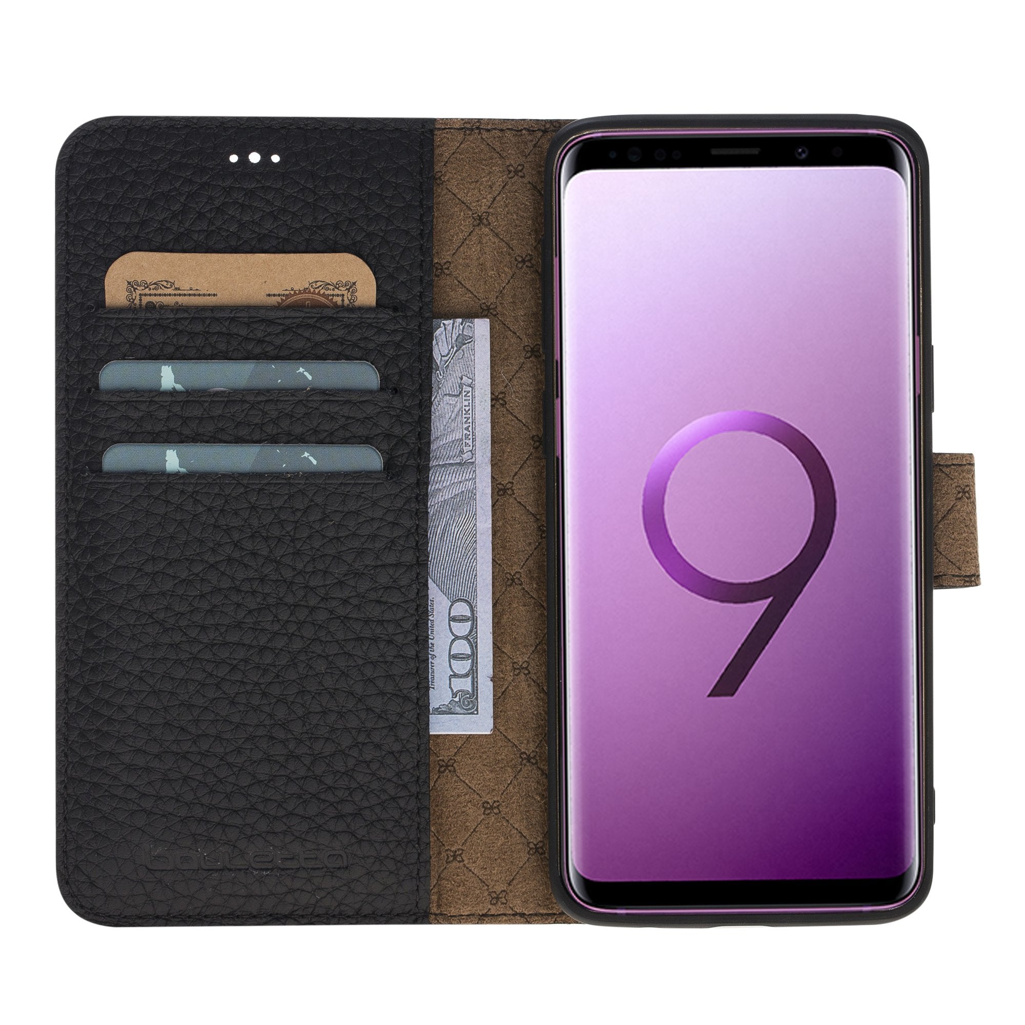 Magnetische abnehmbare Leder Geldbörse für Samsung Galaxy S9 - Schwarz