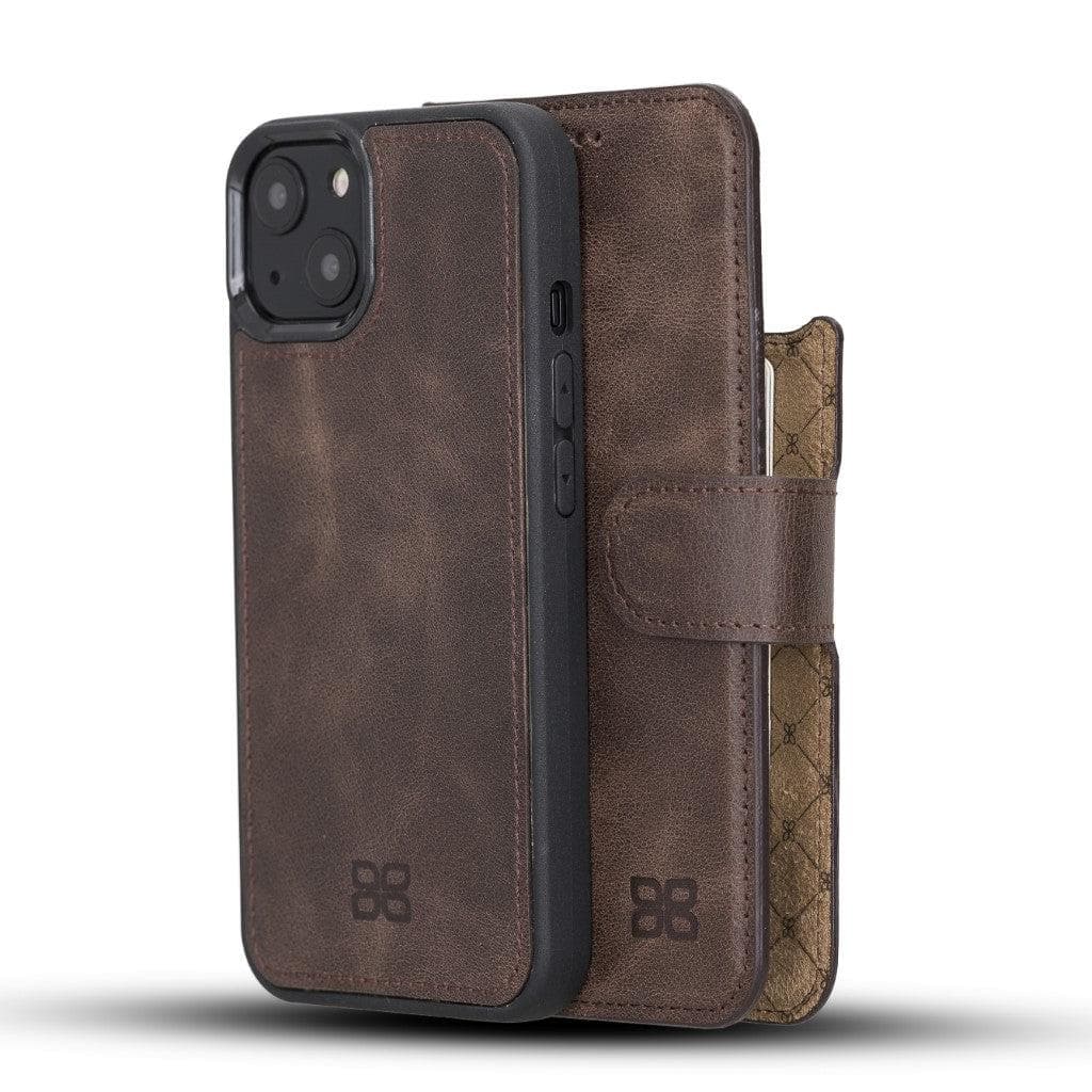 Detachable Leather Wallet Case for Apple iPhone 13 Series iPhone 13 / Dark Brown Bouletta LTD